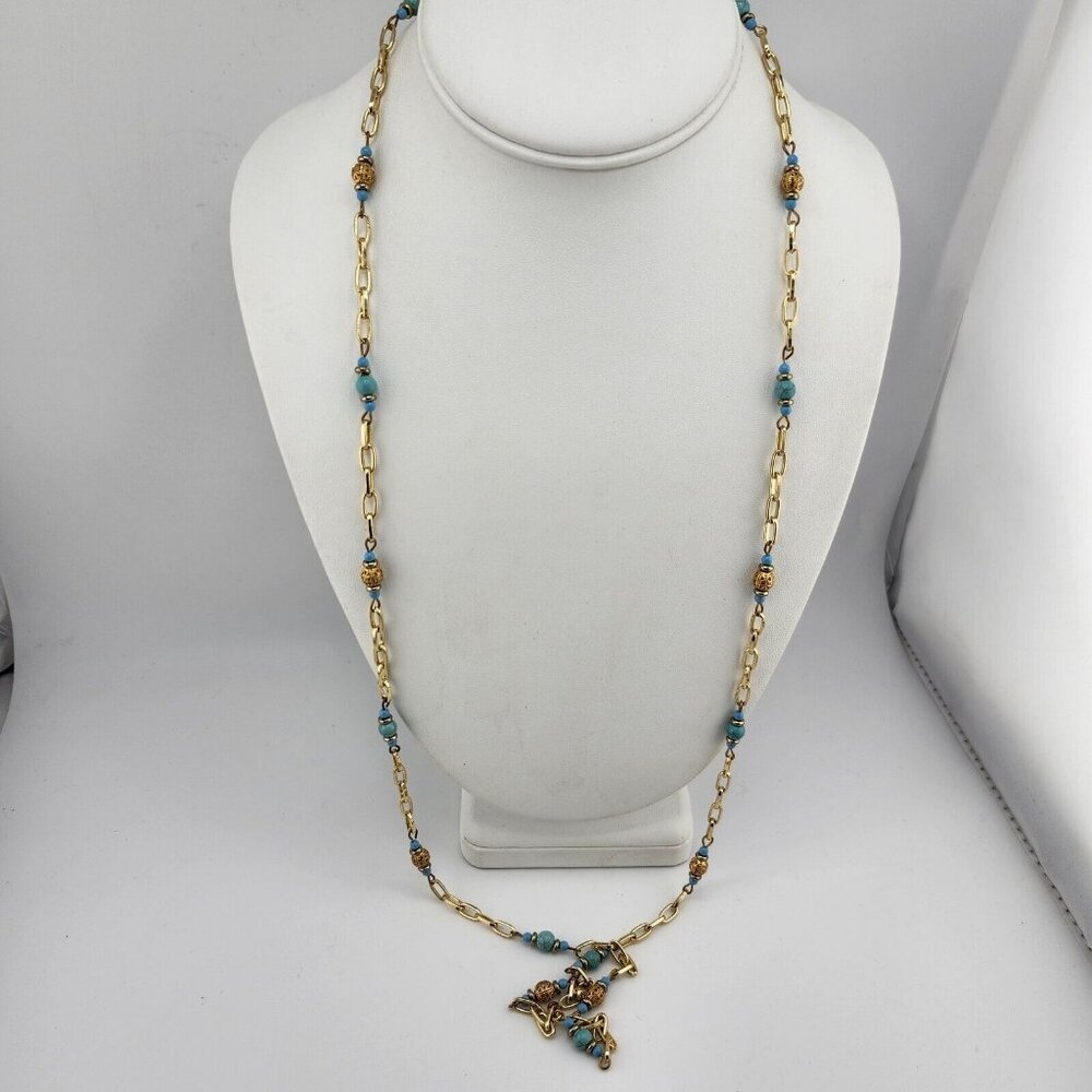 Gold Tone And Faux Turquoise Station Necklace